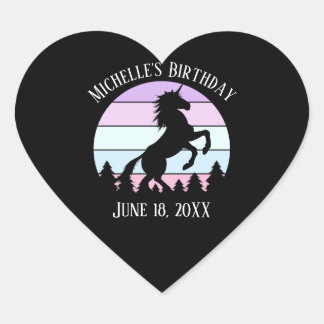 Vintager Name der Einhornzucht für Sunset Unicorn  Herz-Aufkleber