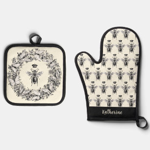 Vintager Name der Queen Bee Butterfly Ofenhandschuh & Topflappen-Set
