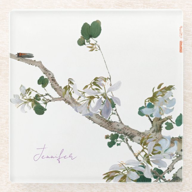 Vintager Name des Lithographie-Lithographie-Zeiche Glasuntersetzer (Vorderseite)