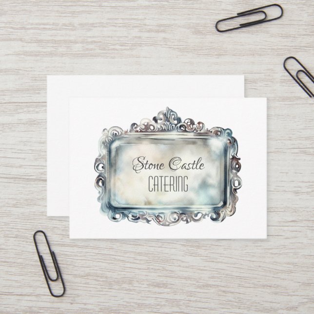 Vintager Name des Silbertabletts Verziert Elegante Visitenkarte (Vorderseite/Rückseite Beispiel)