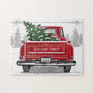 Vintager Name des Weihnachtsbaumes Red Truck Rusti Puzzle