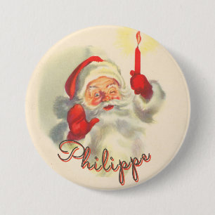 Vintager Name des Weihnachtsmanns-Strumpfs Button