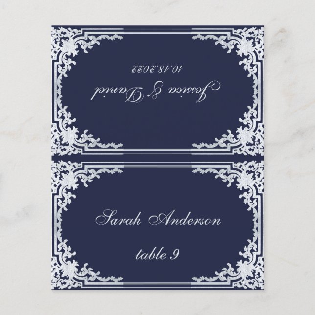 Vintager Name Hochzeitsstiftung in Navy Blue (Vorderseite)