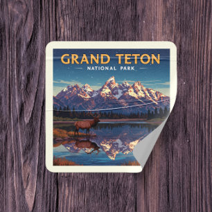 Vintager Nationalpark Grand Teton Quadratischer Aufkleber
