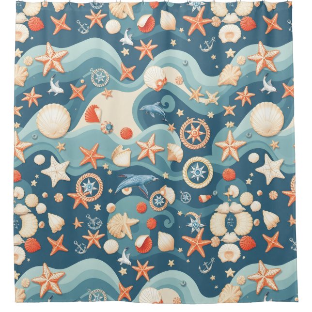 Vintager Nautic Map Duschvorhang (Vorderseite)