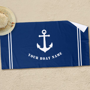 Vintager nautischer Anker mit Schiffsname Navy Blu Strandtuch