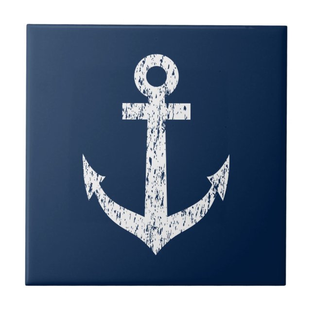 Vintager nautischer Ankersee blau und weiß Fliese (Vorderseite)