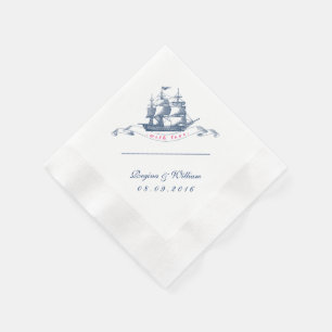 Vintager Navy Blue und White Cocktail Napkin Serviette