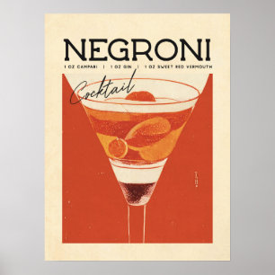Vintager Negroni Cocktail Kunst, Dichtung und Musi Poster