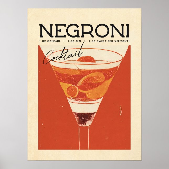 Vintager Negroni Cocktail Kunst, Dichtung und Musi Poster (Vorne)