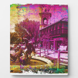 Vintager Neptun-Brunnen Farbenfrohe Grunge Fotoplatte