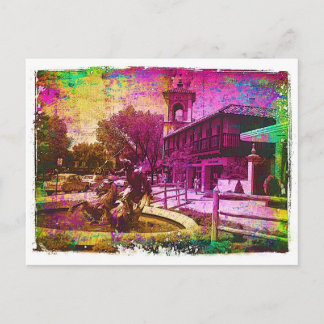 Vintager Neptun-Brunnen Farbenfrohe Grunge Postkarte