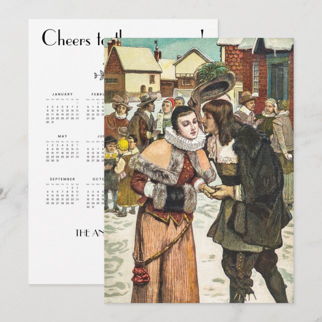 Vintager Neujahrskalender Feiertagskarte (Vorne/Hinten)