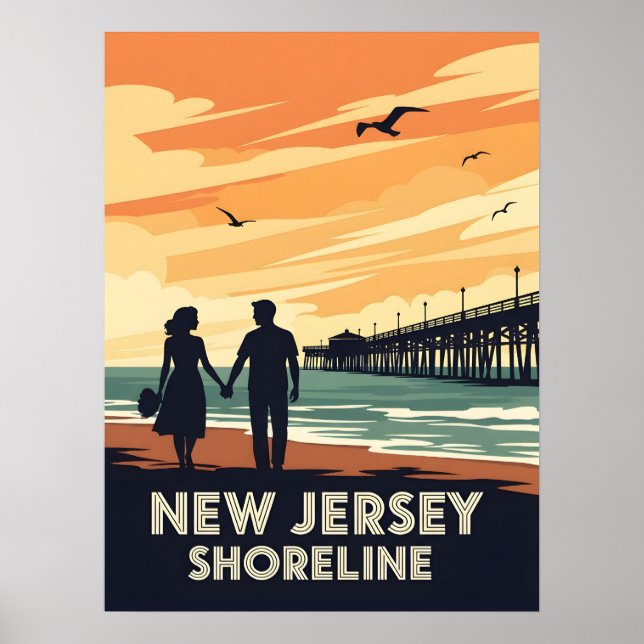 Vintager New Jersey Shoreline Sunset Poster (Vorne)