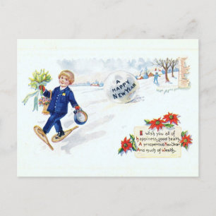 Vintager New Year Mail Carrier Inspiriert Feiertagspostkarte