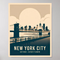 Vintager New York City East River Skyline WPA Styl