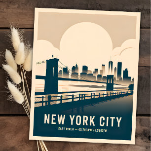 Vintager New York City East River Skyline WPA Styl Postkarte