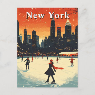 Vintager New Yorker Ice-Skaten-Rink zu Weihnachten Postkarte