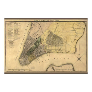 Vintager New Yorker Stadtplan, 1789, wiederhergest Fotodruck