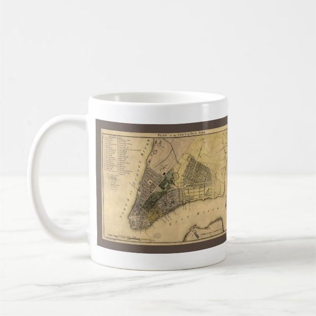 Vintager New Yorker Stadtplan, 1789, wiederhergest Kaffeetasse (Links)