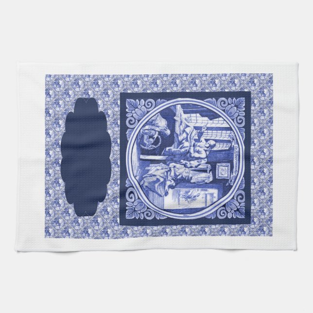 Vintager niederländischer blauer küchentuch (Horizontal)