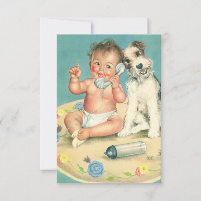 Vintager Niedlicher Baby- und Welpenhundewechsel Ankündigung (Vorderseite)