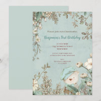 Vintager Niedlicher Bär Botanischer 1. Geburtstag