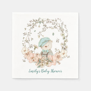 Vintager Niedlicher Bär Florals Foliage Boy Baby  Serviette