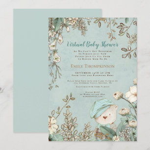 Vintager Niedlicher Bärenleder Virtual Baby Dusche Einladung