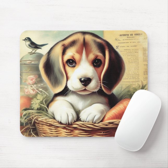 Vintager Niedlicher Beagle Welpe Mousepad (Mit Mouse)