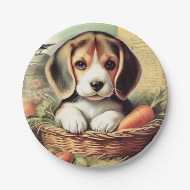 Vintager Niedlicher Beagle Welpe Pappteller (Vorderseite)
