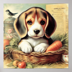 Vintager Niedlicher Beagle Welpe Poster