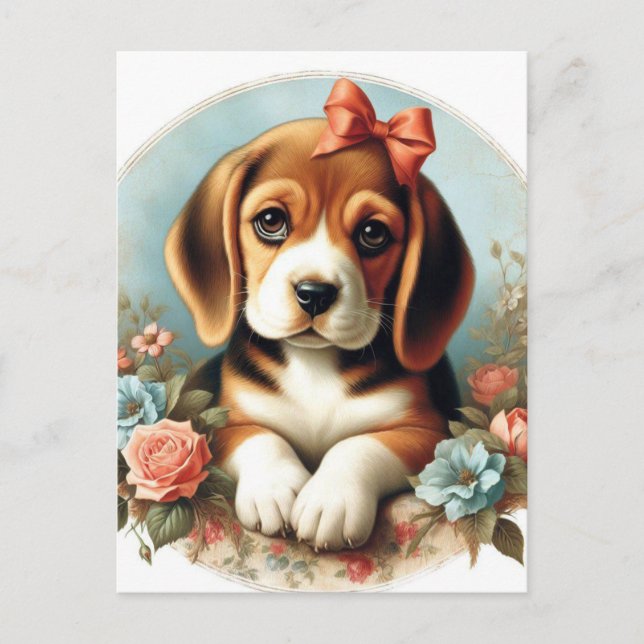 Vintager Niedlicher Beagle Welpe Postkarte (Vorderseite)
