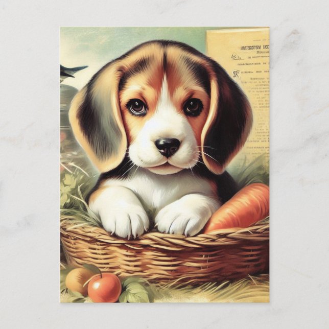 Vintager Niedlicher Beagle Welpe Postkarte (Vorderseite)