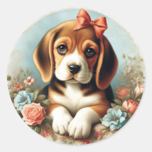 Vintager Niedlicher Beagle Welpe Runder Aufkleber