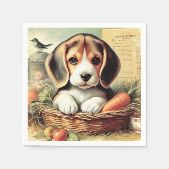 Vintager Niedlicher Beagle Welpe Serviette (Vorderseite)
