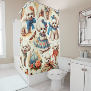 Vintager Niedlicher Bichon Frisé Malerei Duschvorhang