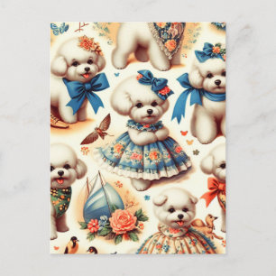 Vintager Niedlicher Bichon Frisé Malerei Postkarte