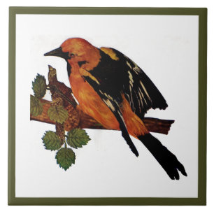 Vintager Niedlicher Bright-Bird und Foliage Fliese