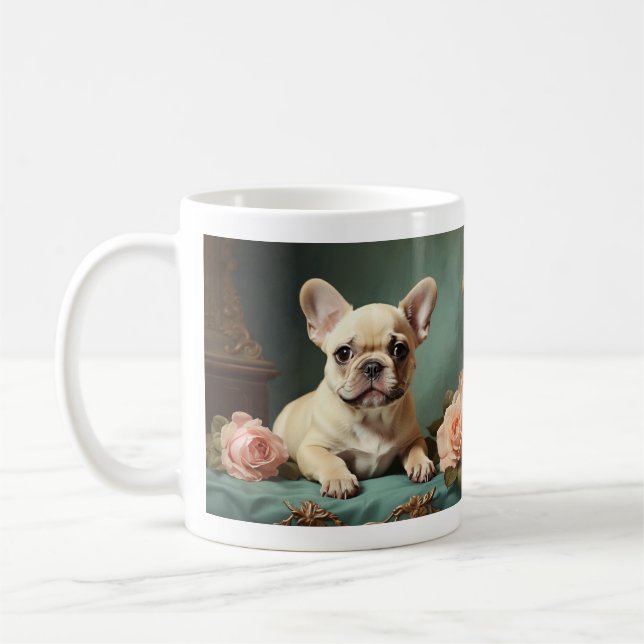 Vintager Niedlicher Bulldog Portrait Welpenhund Kaffeetasse (Links)