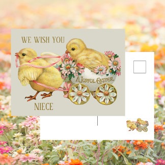 Vintager Niedlicher Chick Floral Girl Nichte Happy Feiertagspostkarte