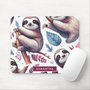 Vintager Niedlicher Faultier Nahtlose Wasserfarbe Mousepad