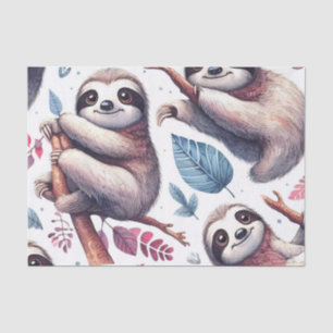 Vintager Niedlicher Faultier Nahtlose Wasserfarbe Seidenpapier