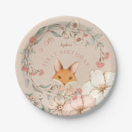 Vintager Niedlicher Fox Florals Girl Pappteller