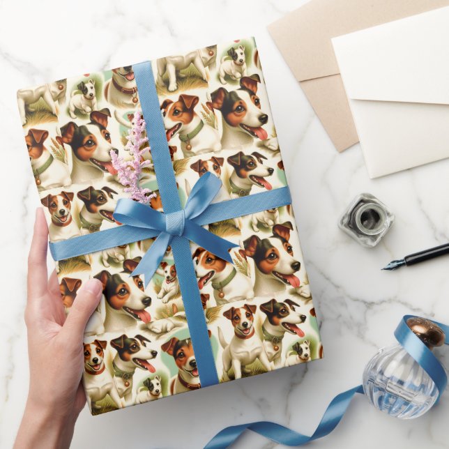 Vintager Niedlicher Jack Russell Terrier Geschenkpapier (Schenken)