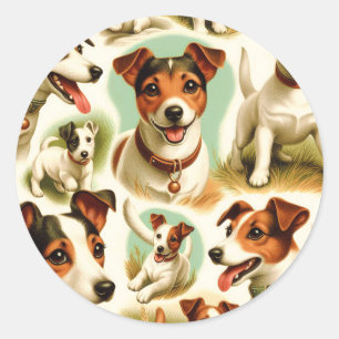 Vintager Niedlicher Jack Russell Terrier Runder Aufkleber