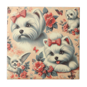 Vintager Niedlicher maltesischer Hund Fliese