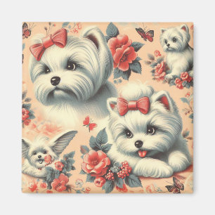 Vintager Niedlicher maltesischer Hund Magnet