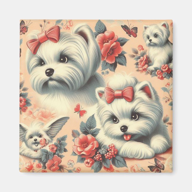 Vintager Niedlicher maltesischer Hund Magnet (Vorne)