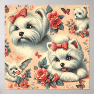 Vintager Niedlicher maltesischer Hund Poster